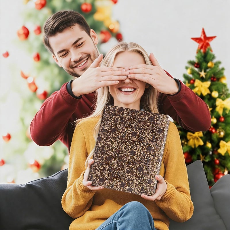 FORTAVEM محفظة جلدية مزخرفة بتصميم عتيق مزهر مع سحاب و3 حلقات، منظم محفظة تنفيذية للنساء، تناسب لابتوب/تابلت بحجم 13.9 بوصة، جيب لكتابة قابل للتجديد - Image 2
